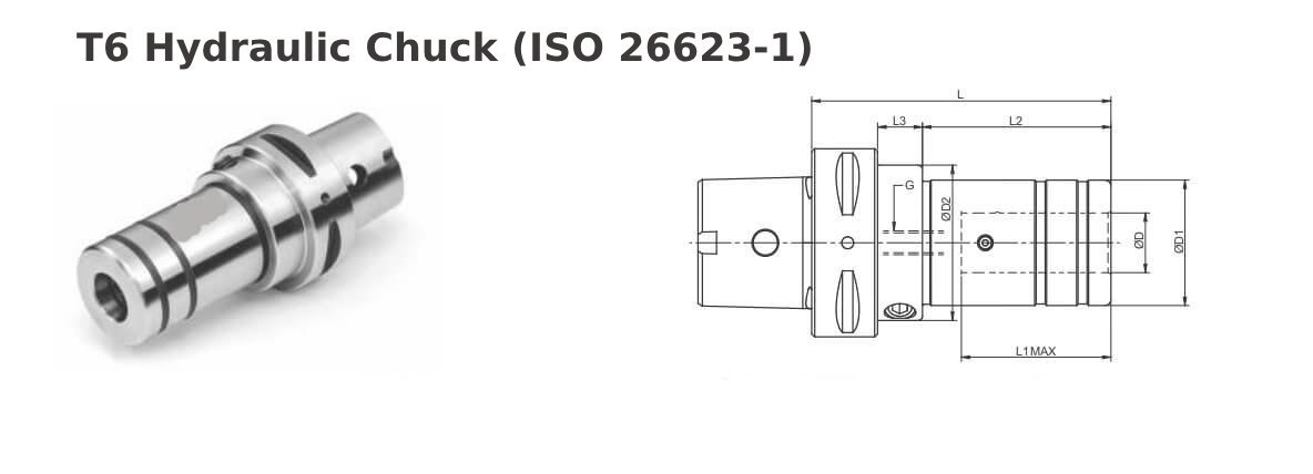 Polygonal Shank T6 HC20 100 Hydraulic Chuck (Balanced to G2.5 25000 RPM) (ISO 26623-1) (Compatible with Capto® Style C6)